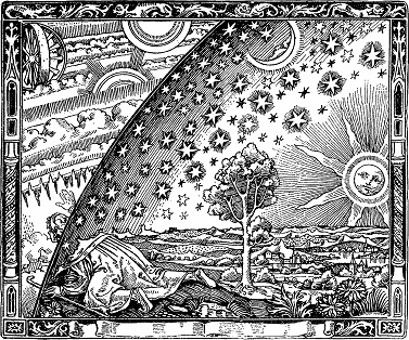 www.URBORN.de - Flammarions Holzstich (unbekannter Künstler, 1888) - kann Mann jemals wirklich seine alte Welt hinter sich lassen?
